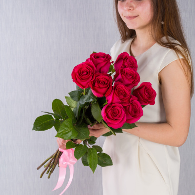 Букет из 9 розовых роз с крупным бутоном 60 см, 36399 Букет из 9 розовых роз с крупным бутоном 60 см, 36399