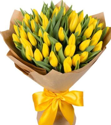 Букет из 51 Тюльпана в упаковке (желтый) 7337 Букет из 51 Тюльпана в упаковке (желтый) 7337