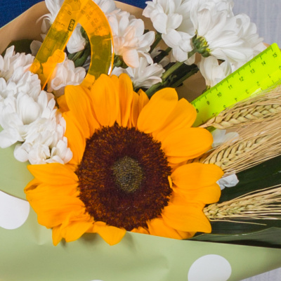 Школьный букет с подсолнухом "Вересковый мед" N 37968