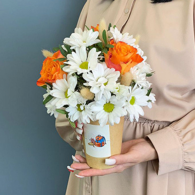 Стаканчик с хризантемой и розами N 66997