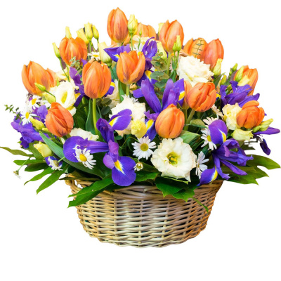 Корзина тюльпанов "Весенний мотив" 28677 Корзина тюльпанов "Весенний мотив" 28677