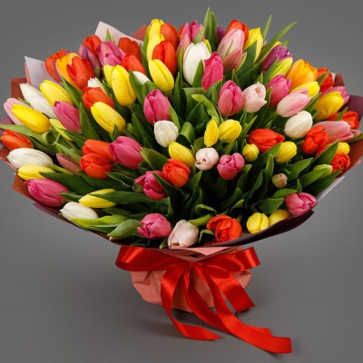 Букет из тюльпанов 101 шт. МИКС в упаковке 5505 Букет из тюльпанов 101 шт. МИКС в упаковке 5505