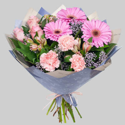 Букет "Интуиция" из розы Кения, герберы и альстромерии 7007 Букет "Интуиция" из розы Кения, герберы и альстромерии 7007