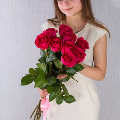 Букет из 9 розовых роз с крупным бутоном 60 см, 36399 Букет из 9 розовых роз с крупным бутоном 60 см, 36399