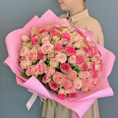 Букет 101 розовая роза Кения в упаковке N 29178 Букет 101 розовая роза Кения в упаковке N 29178