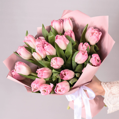 Букет из 25 нежно-розовых тюльпанов 46175 Букет из 25 нежно-розовых тюльпанов 46175